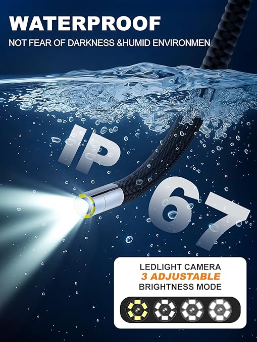 Articulating Borescope Camera with Light, 210° Dual-Direction Inspection Scope with 5" 1080P Screen, 6.2mm IP67 Waterproof Probe, 6 LED Lights, 3X Zoom, for Automotive, Sewer, Plumbing, HVAC