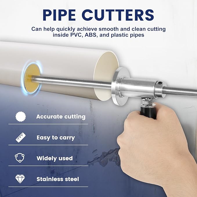 Inside Pipe Cutter For Pvc Pipe with 7 Saw Blades, 1/4" Hex Shank Stainless Steel Adjustable Internal Pipe Cutter Tool PVC Tubing Cutting Kit for Drill
