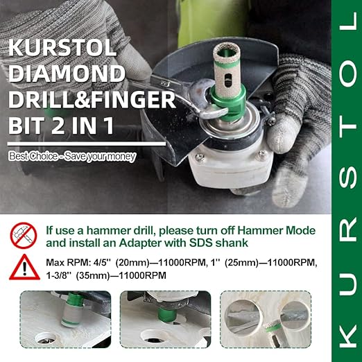 Tile Hole Saw Kit - 6pcs Diamond Core Drill Bits 25/35/50/65/75/102mm+1pc 3/4" Versatile Diamond Drilling Milling Bit 5/8-11" Thread for Porcelain Ceramic Tile Granite Marble Angle Grinder