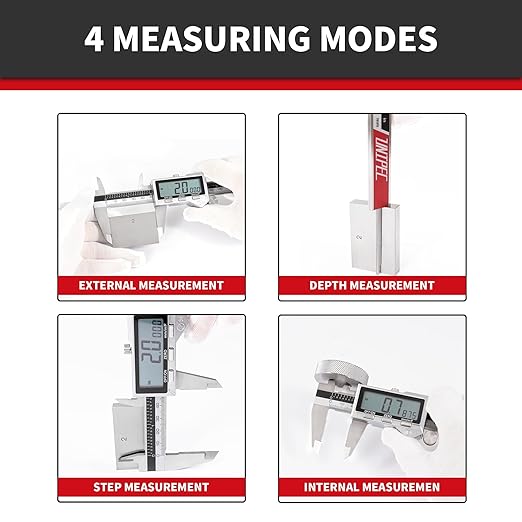 8 Inch/ 200mm IP54 Grade Stainless Steel Digital Caliper & Stainless Steel Rule, Inch/Millimeter/Fraction Conversion, Large LCD Screen
