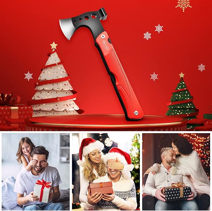 RoverTac Camping Hatchet Multitool Axe Survival Gear, 14-in-1 Multi Tool Axe Hammer Knife Saw Bottle Opener Fire Starter Whistle, Gifts for Men Dad Him, Perfect for Camping Survival Hiking Fishing
