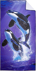 Killer Whale Beach Towel Oversized 36" x 72", Thin Lightweight Sand Free Quick Dry Microfiber Towel for Swimming Pool Cruise Camping Travel