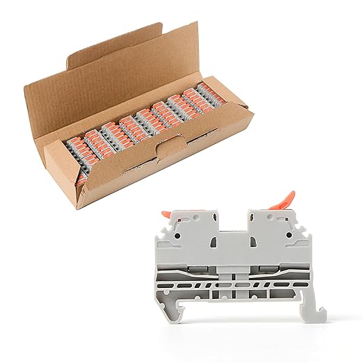 50Pcs KV2.5 Terminal Blocks, 28-12 AWG Compact Wire Conductor Wiring Connectors, DIN Rail Mounted Terminal Blocks, CE