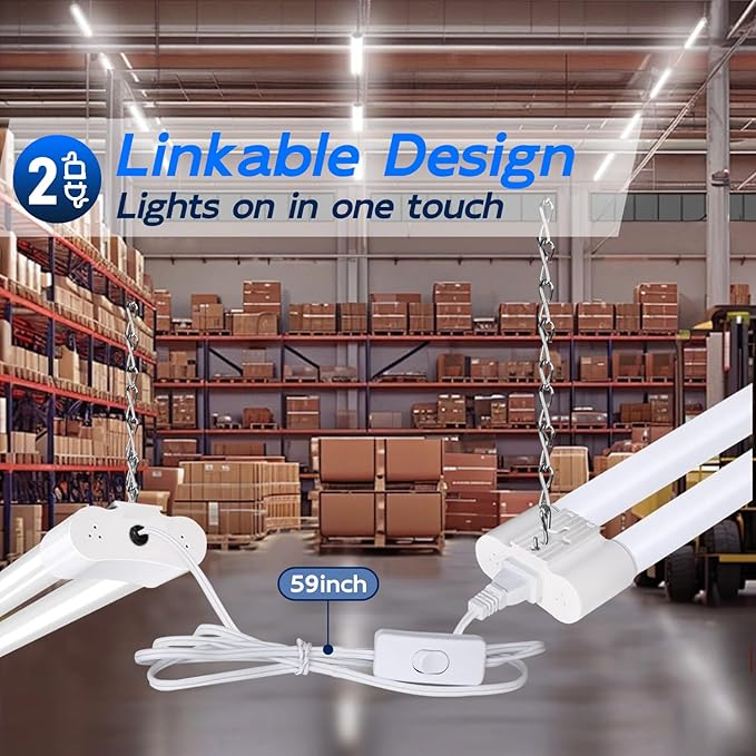 hykolity 2 Pack 4FT Linkable LED Shop Light for Garage, 6500lm, 4FT 60W Utility Light Fixture, 5000K Daylight LED Workbench Light with Plug, Hanging or Surface Mount, White - ETL
