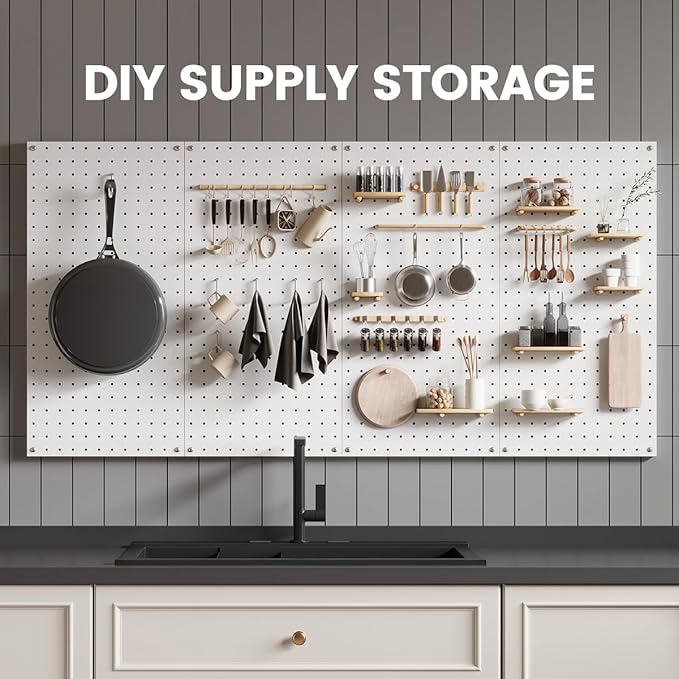 Pegboard, Metal Peg Board, Pegboards Wall Organizer with 38 Pcs Hooks, Sturdy Peg Board for Garage Tool Organization, Home & Office Wall Decoration (White, 2 Pack)