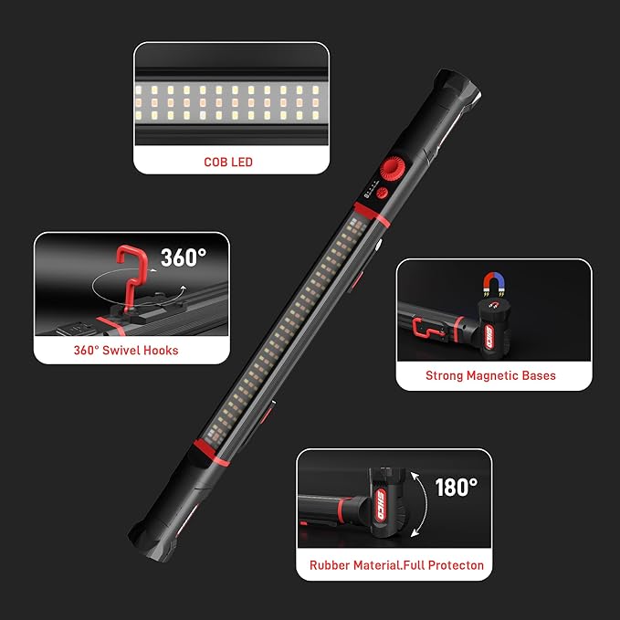 Work Light for Mechanics, 3300LM LED Work Light, 5200mAh Rechargeable Magnetic Work light, Underhood Work Light with Hooks, Cordless Portable Work Light for Car Repairing Garage Workshop and Emergency