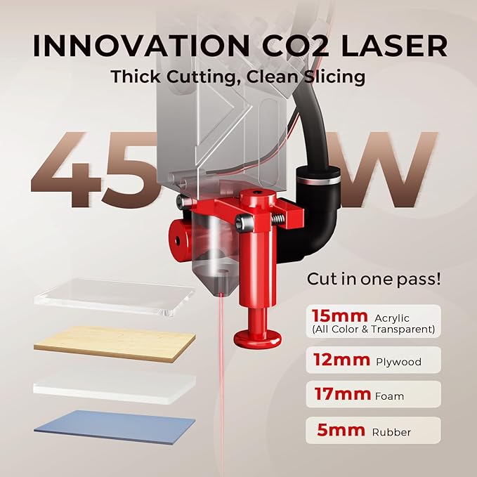 Monport Reno Pro 45W Desktop CO2 Laser Engraver＆Cutter,16x12 Workbed Laser Engraving Machine with New Semi-Autofocus, Control Panel, 2 Working Platforms, Z-axis Adjustable for Wood Acrylic Glass More