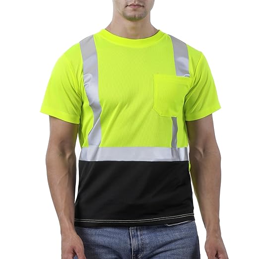 sesafety Hi Visibility Shirts for Men, Safety Shirts with Reflective Strips Class 2, Hi Vis Construction Work Shirt with Pocket Yellow 3XL
