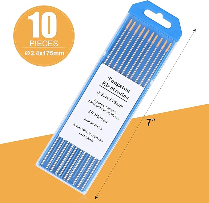 TIG Welding Tungsten Electrodes Tungsten Service 10-Pack（Gold - 1.5% Lanthanated Tungsten 3/32"）