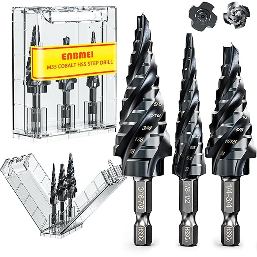 M35 Cobalt Step Drill Bit Set, TiAlN Coated Unibit Metal Hole Cutter 1/8"-7/8"(3pcs), High Speed Steel with 4 Spiral Flutes, Hex Shank for Stainless Steel, Wood, Plastic