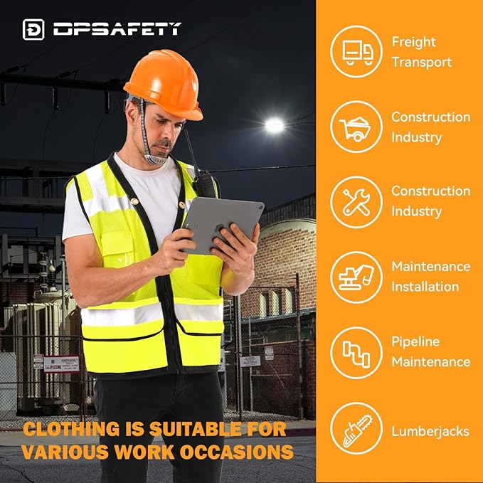 Reflective Safety Vest With Back Plan Pocket, High Visibility Class 2 Heavy Duty Surveyor With Zipper, Hi Vis ANSI/ISEA Standard, Construction Work for MenWomen (Lime, 4XL)