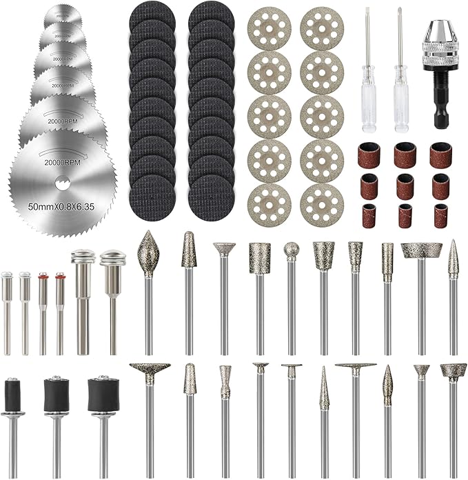 76PCS 1/8inch Shank Power Rotary Tool Accessories Kit for Dremel Tool Kit, HOMEIDOL Diamond Cutting Wheel Tool for Glass, Stone Carving Set Diamond Burr Bits, Sanding Bits for Polishing, Engraving