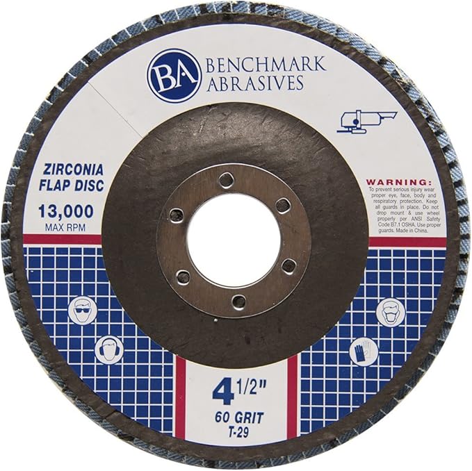 Benchmark Abrasives 4.5" x 7/8" Premium Zirconia T29 Angled Flap Discs 4 1/2 for Angle Grinder, Sanding Discs, Finishing, Rust, Stock Removal- Grinding Wheels 4 1/2 Inch (100 Pack) - 60 Grit
