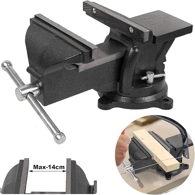6" Heavy Duty Bench Vise, Pipe Vise Bench Vices with Anvil Swivel Table Top Clamp Locking Base, Double Swivel Rotating Vise Head& Body Rotates 360°-Black