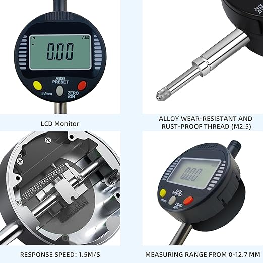 Electronic Digital Dial Gauge,with A Range of 0.5in/12.7mm and A Digital Indicator Accuracy of 0.01mm/0.0005 "Metric and Imperial Measure Tool Electronic Dial Gauge of 3D Printing and CNC Machine