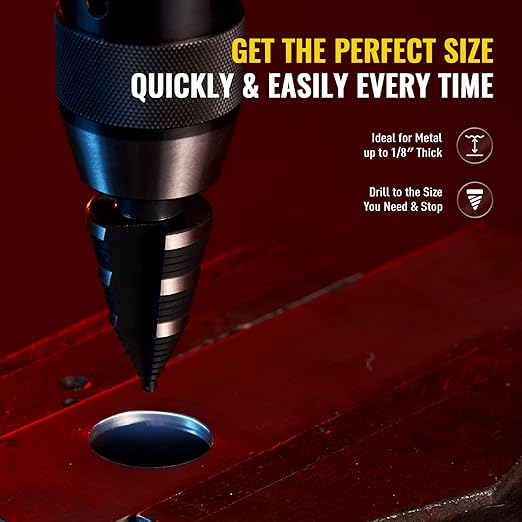 ZELCAN 1PC M2 Step Drill Bit, Faster Drilling Step Bit 3/16 to 1-3/8 Inch, Professional Unibit Drill Bit for Cutting Holes On Sheet Metal, Steel, Wood, Aluminum, PVC, Stepped Up Bit for Electrician