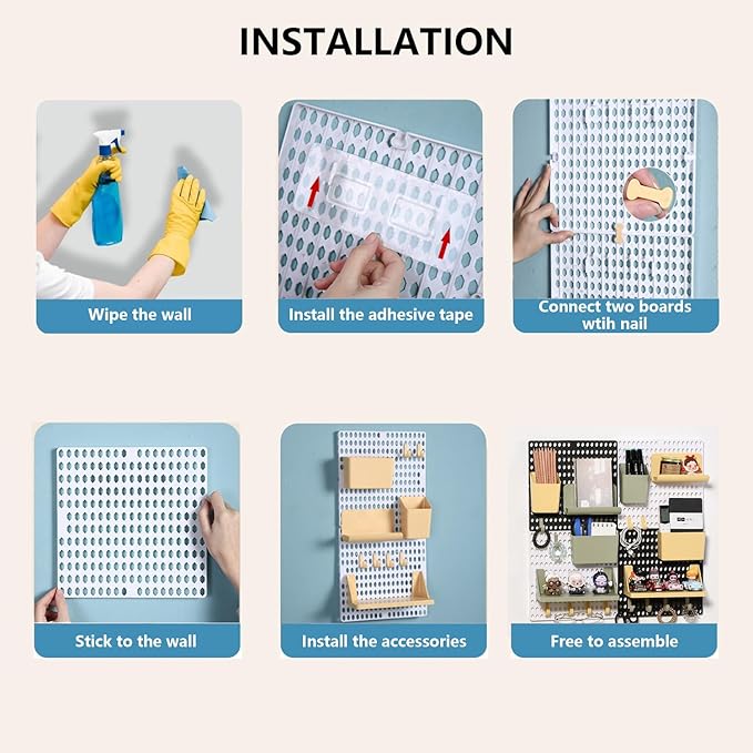 Pegboard Wall Organizer Combination Kit, Wall Organizer with 4 Pegboards and 20 Accessories Hanging, Wall Mounted Peg Board Display Panels for Home and Office - 19.5” x 9.5” (White and Black)