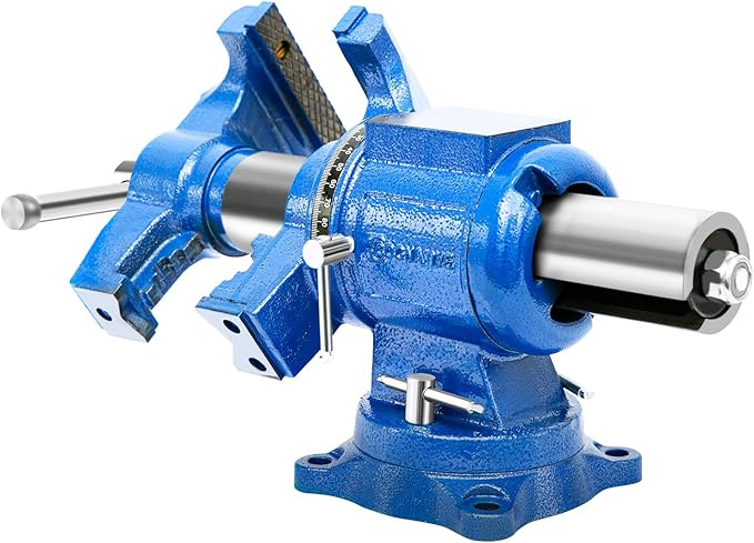 5-Inch Heavy Duty Bench Vise Ductile Iron Bench Vise 360° Multi-Purpose Bench Vice with Anvil, Clamp force 4000KG, Blue