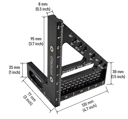3D Aluminum Multi Functional Carpenter Square - Woodworking Square Tool and Measuring Triangle Ruler, Ideal for Angular Measurement, Drawing Right Angles & Parallel Lines in Woodwork and DIY Projects