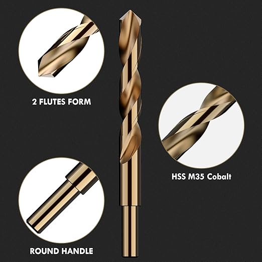 17/32" (4pcs) Cobalt Drill Bit Set, M35 High Speed Steel Jobber Length Drill Bit Kit for Hardened Metal, Stainless Steel, Cast Iron, Wood and Plastic, with Index Storage Case