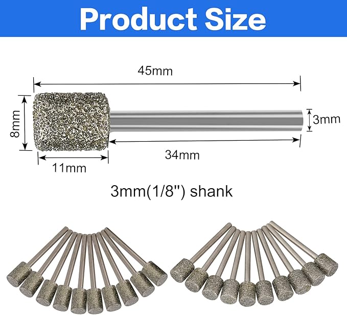 Stone Carving Set Diamond Burr Bits Compatible with Dremel, 46Grit 150Grit 20PCS Polishing Kits Rotary Tools Accessories with 1/8'' Shank for Engraving, Grinding, Stone, Rocks, Jewelry, Glass