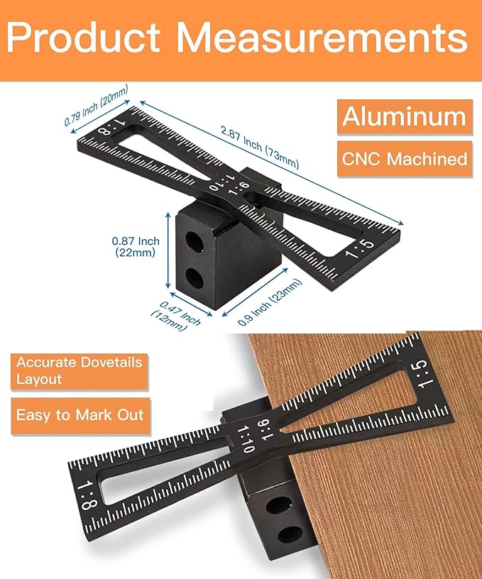 Dovetail Jig & Wheel Marking Gauge Set-Precision Woodworking Tools with Micro-Adjustment, Includes 2 Cutters + Pencil & Anodized Aluminum Jig for Dovetail Join Carpentry & DIY