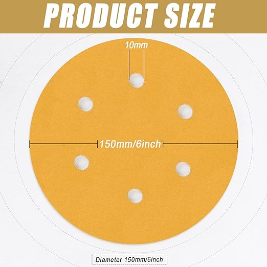 6 Inch - 6 Hole Hook and Loop Sanding Discs 320 Grit, Random Orbital Sandpaper for Automotive and Woodworking - 100 Pack