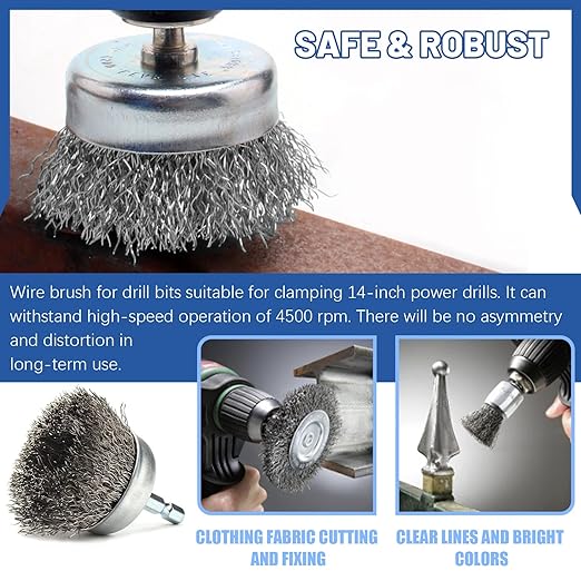 Glarks 9Pcs Wire Scratch Brush Set, Including 5Pcs Wire Wheel Cup Brushes, 4Pcs Carbon Steel/Brass Steel/Copper/Stainless Steel Wire Brushes with Wood Handle Curved Grip