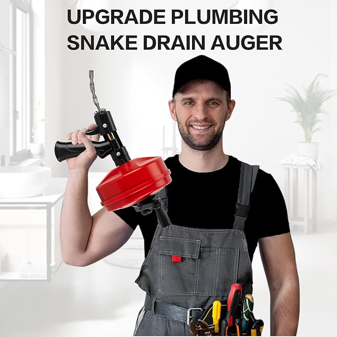 Upgrade Plumbing Snake Drain Auger,25 FT Automatic Retract Drain Snake with Dual Mode,Professinal Drain Clog Remover,Flexible Snake Drain Hair Remover Tool for Bathroom Shower Sink Kitchen