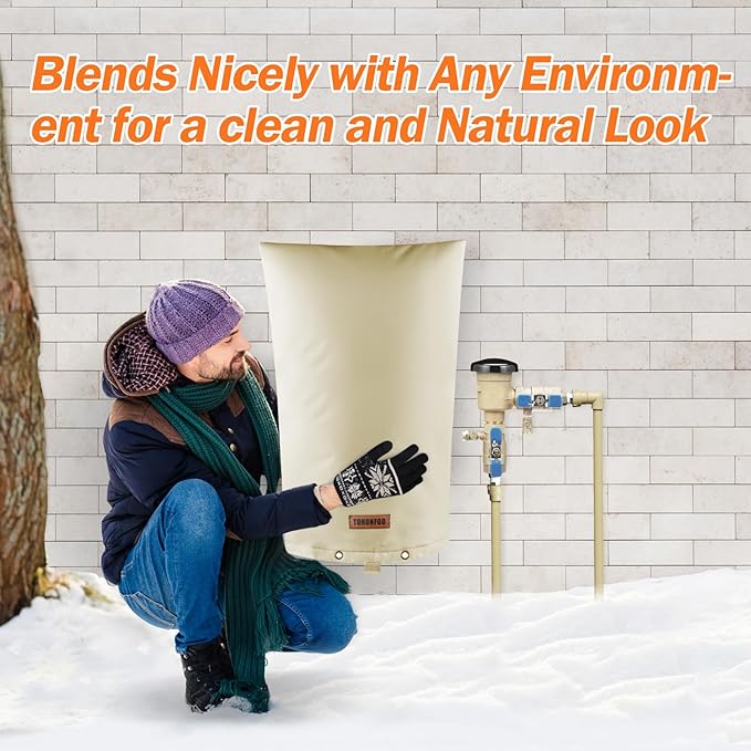 Backflow Preventer Pipe Insulation Cover (5°F) - Irrigation Sprinkler Valve Insulated Pouch - Water Well Pump Cover - Sturdy 5 Layers for Winter Freeze Protection, 16" W x 34" H, Beige