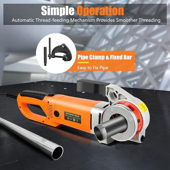 110V Electric Pipe Threader with 6 Dies 1/2"-2", Portable Pipe Treading Machine with All-copper Motor, Hand-held Pipe Treading Kit with Carrying Case for Galvanized pipe, Iron & Steel Pipes, 2300W