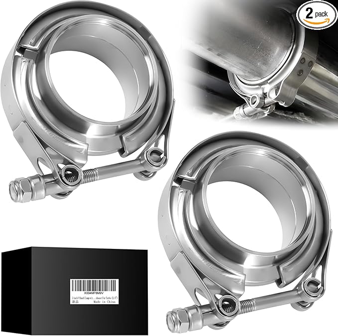 3 inch V Band Clamp with Flange Male Female - 2PCS 304 Stainless Steel Quick Release V Band Clamp Exhaust For Turbo, Downpipes, Exhaust Systems(3.0")