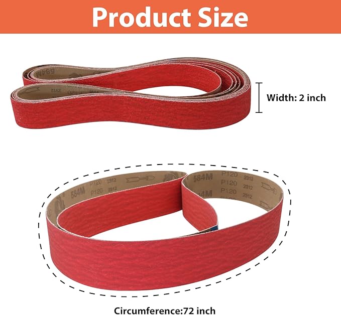 2 x 72 Ceramic Grinding Belts, 2x72 Inch Metal Sanding Belt, 36 40 60 80 120 Grits Knife Sharpening Sander Belts Assortment, 5 Pack
