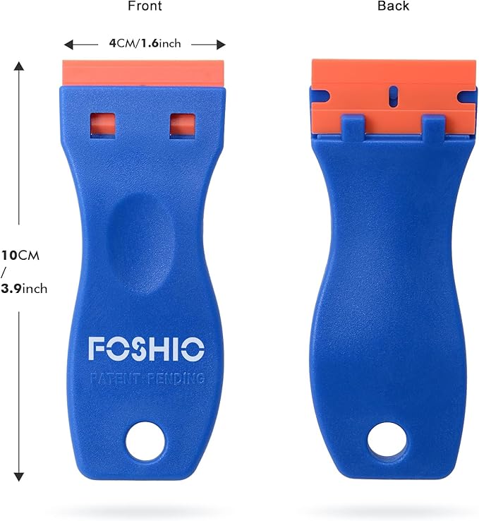 FOSHIO Plastic Razor Blade Scraper Include 2PCS Scraper Tool and 100PCS Blades for Gasket Remover, Labels Decal and Adhesive Remover for Windows and Glass,Blue