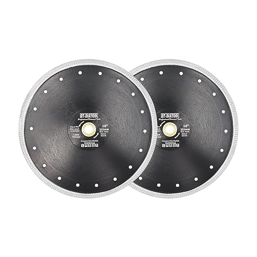 DT-DIATOOL Diamond Tile Blade 10 Inch 2pcs Diamond Turbo X Mesh Rim Segement Circular Saw Blade for Procelain Ceramic Stoneware Marble Granite Fits 5/8"-7/8" Arbor