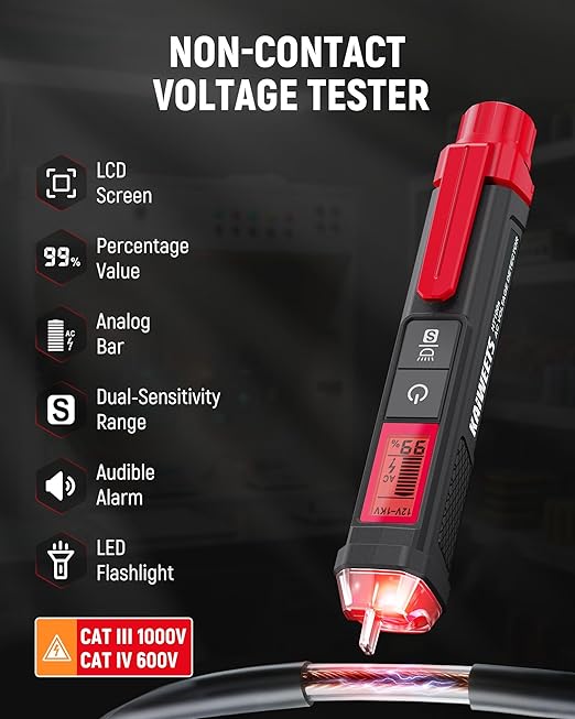 KAIWEETS Electrical Test Kit, Non-Contact Voltage Tester with Signal Percentage, GFCI Outlet Tester with LCD Display, Wiring Fault Checker, Outlet Tester Kit for Electrician, DIY