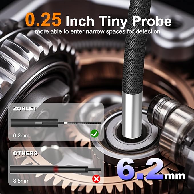 360 Articulating Borescope, 5" Monitor, 6.2mm Industrial Inspection Camera with 4-Way Joystick Articulation and 3.3FT Semi-Rigid Snake Tube, HD Endoscope for Automotive, Pipe & Equipment