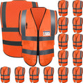 15 Pack Reflective Safety Vests with Pockets and Zipper High Visibility Vest Construction Work Vest for Men Women(Orange Red, X-Large)