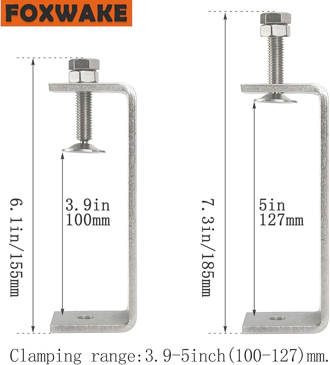 Stainless Steel C Clamps Small 5 Inch for Mounting, Heavy Duty U Clamps for Metal Working, Desk Clamp with Stable Wide Jaw Opening & Protective Pads/I-Beam Design (2pcs)