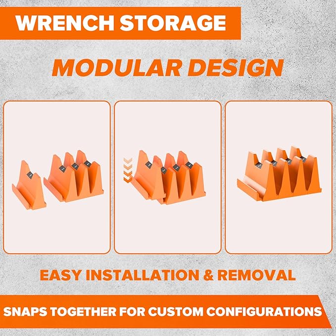 80PCS Modular Wrench Organizer Wrench Holder - Wrench Tool Organizers for Tool Drawer Storage, Wrench Storage Set with Metric & SAE Label, Wrench Rack Tool Gift for Professional Mechanics, Orange