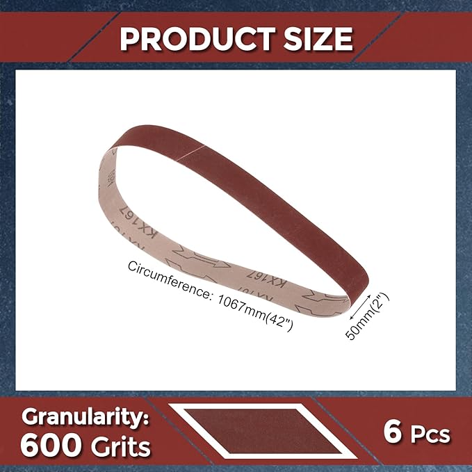 6 Pcs Sanding Belts 2 x 42 Inch 600 Grit Aluminum Oxide Abrasive Sandpaper for Belt Sander Metal Grinding Wood Working Weld Rust Removal