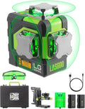 LG-3DMAX 3x360° Green Laser Level, 3D Self-Leveling Cross Line Laser with 2 Rechargeable Lithium Batteries, Fine-Tuning Bracket Adapter, Green Laser Enhancement Glasses, and Hard Carrying Case