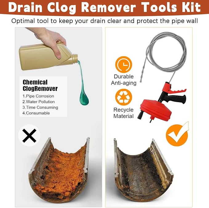 35 FT Double Mode Drain Snake Tools, 11-in-1 Drain Auger for Sink and Drain Unblocking, Plumbing Snake for Kitchen, Bathrom and Shower Sink, Snake for Real DYIs【Upgraded】