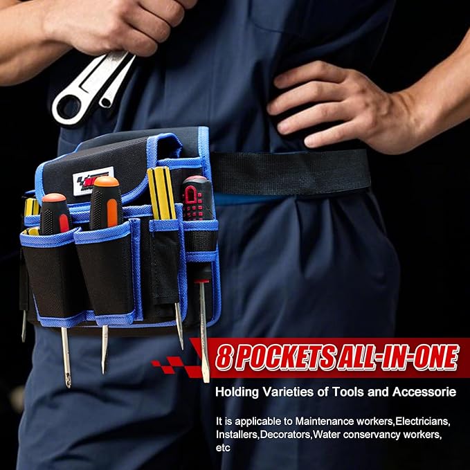 Tool Belt,600D Water-draining Oxford Cloth Tool Belts for Men,Electrician Tool Belt Widely Applied to Repairmen,Electrician,Carpenter,Construction (8 pockets)
