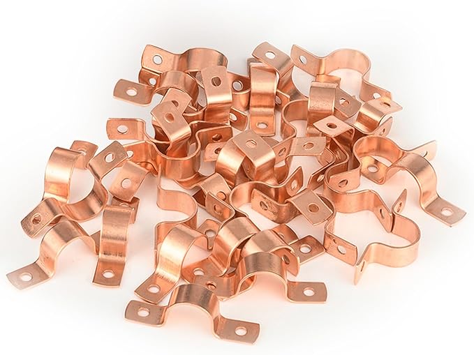 200-PACK GUOFIS 1/2Inch C x 1/2Inch C Copper Pipe Straps Clamp with Two Holes, Two-Hole Clamps Mount for Residential, Commercial(COPPER023-200Pack)