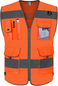 TCCFCCT Mesh Reflective Safety Vest for Men Women 9 Pockets High Visibility Vest with Reinforced Sewing, Hi Vis Security Work Vest for Surveyors, Durable and Breathable, (Orange, XX-Large)