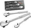 DURATECH 3-Piece Ratchet Set, 1/4", 3/8", 1/2" Drive Ratchets, Dirt Resistance 90-Tooth Ratchet Wrench, Chrome Alloy Made, Fully Polished, Organized in Storage Case