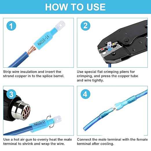 Tnisesm 120Pcs Heat Shrink Wire Connectors, Waterproof Insulated Automotive Marine Electrical Terminals Kit, Crimp Connector Assortment, Ring Fork Spade Splices