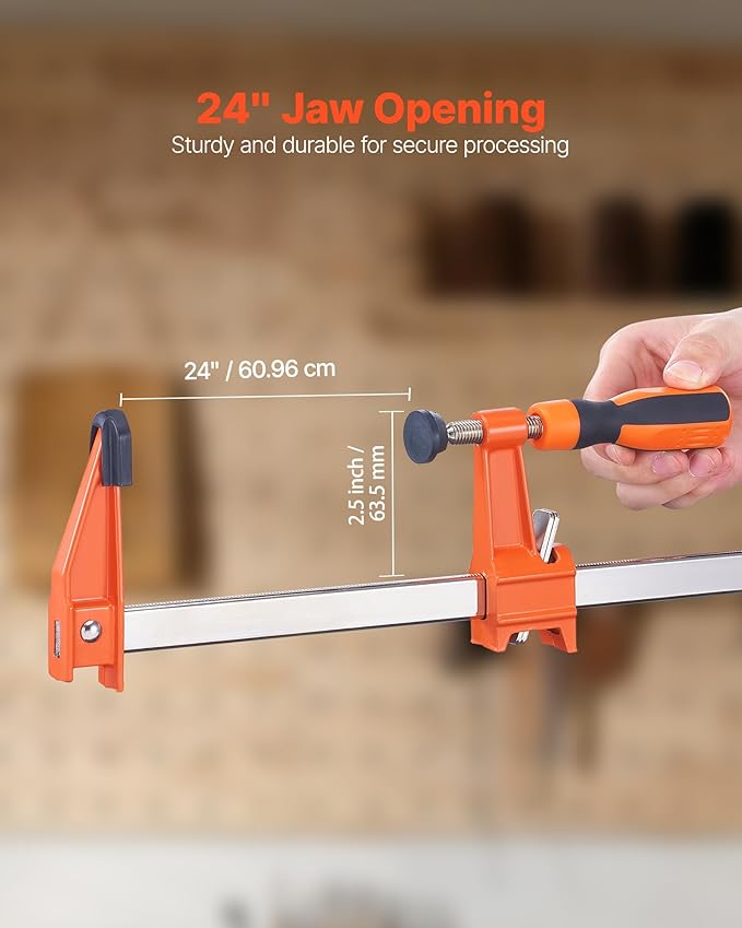 VEVOR Bar Clamps for Woodworking, 2-Pack 24 inch Opening, Lockable F-Clamp with 600 lbs Load Limit, 2-1/2 inch Depth, Cast Iron and Carbon Steel, Easy to Use, Wood Clamps for Woodworking Metal Working