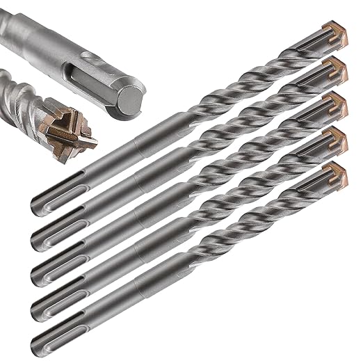 5pcs 1/2" X 6"-4" Cross-Type Double Thread Carbide Drill Bits for Concrete, Brick, Stone, Hammer Drill